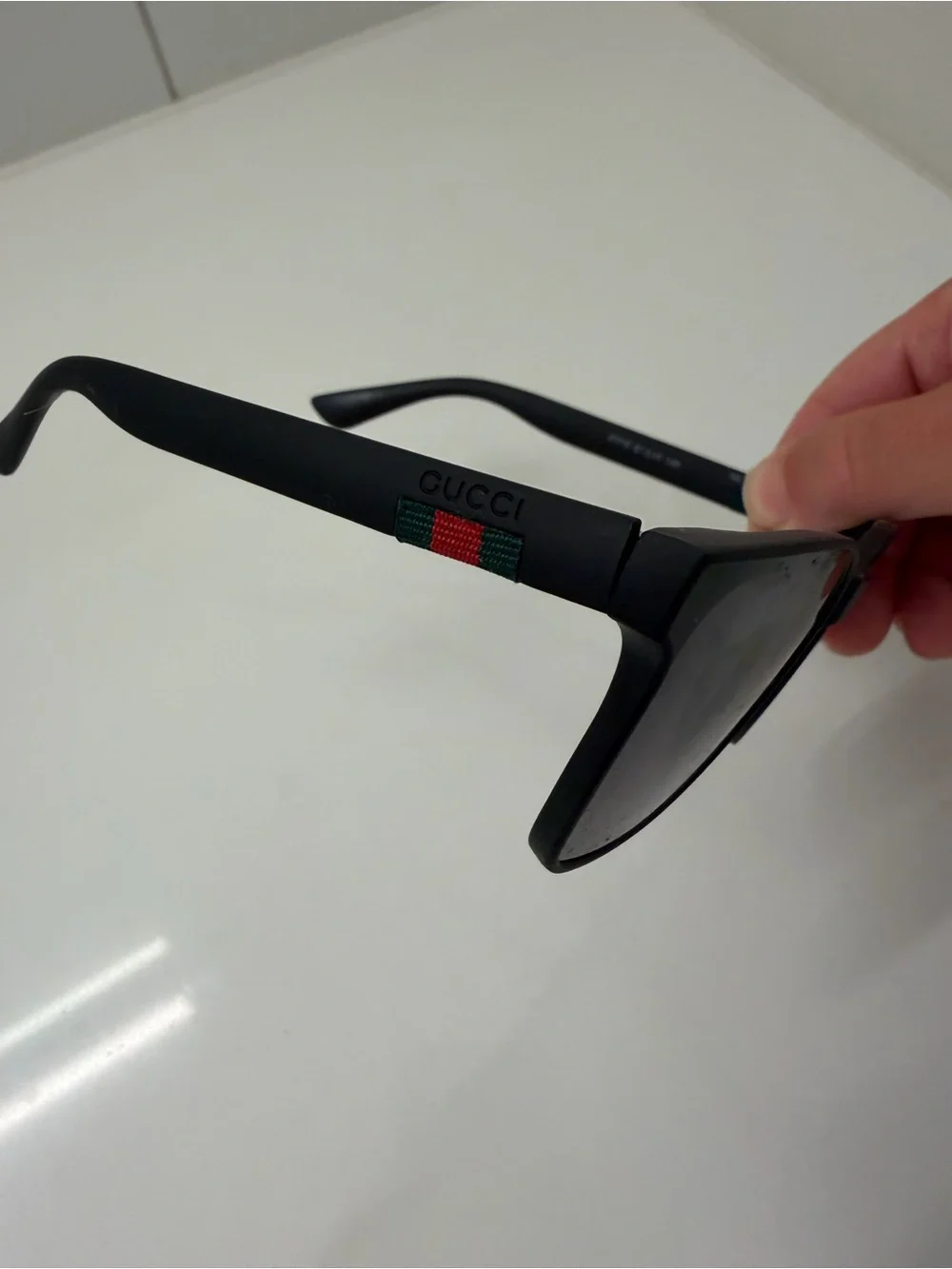 Gucci Black Square Sunglasses with Green & Red Web Stripe